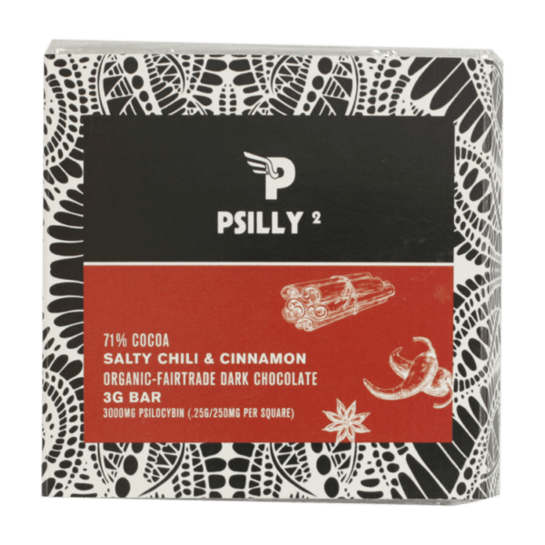 Psilly - Dark Chocolate Bar - Salty Chili & Cinnamon | Shroom Shop Canada