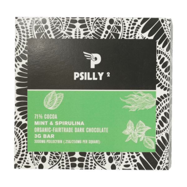 Psilly - Dark Chocolate Bar - Mint & Spirulina | Shroom Shop Canada